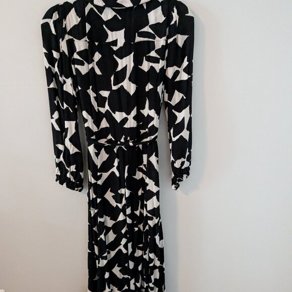 Zara Medium M Black white Patterned Shirt Dress Midi Maxi Dress 6 - Picture 8 of 8
